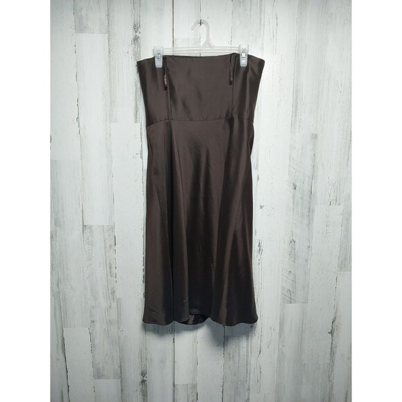 Ann Taylor Size 8 Dark Brown Silk Strapless Knee Length Dress Semi Formal Event - Picture 4 of 6